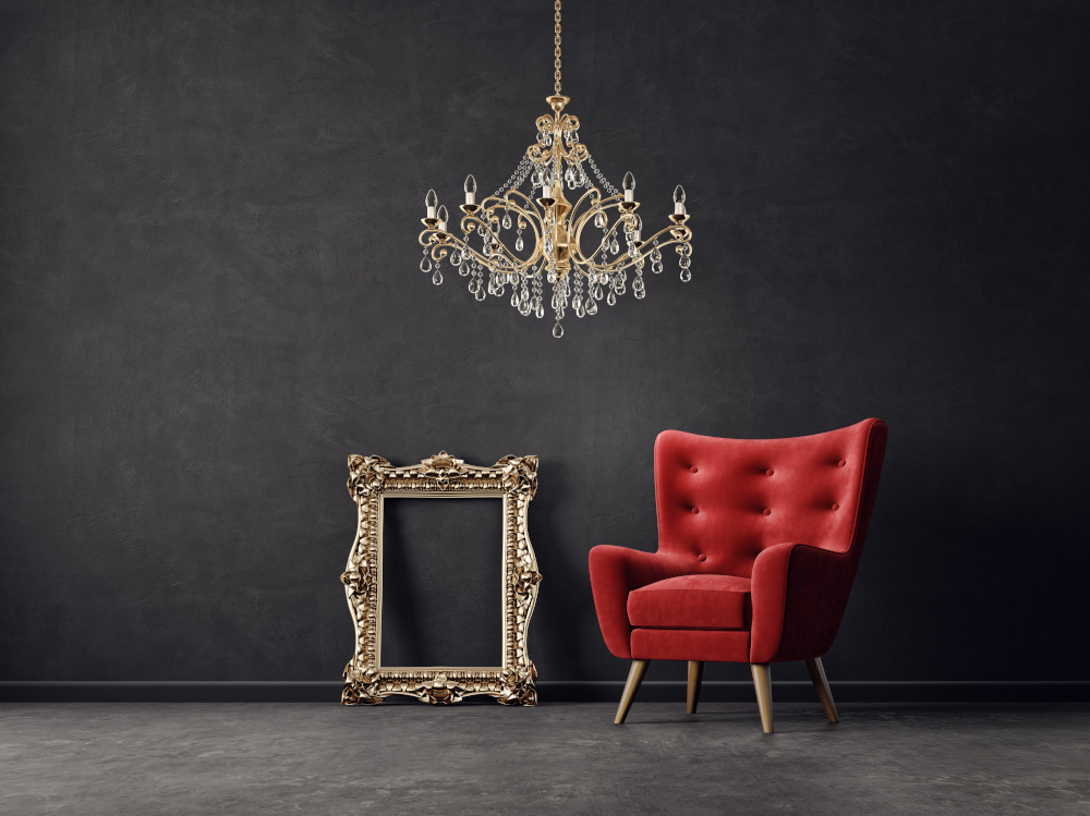 Fauteuil bordeaux restauré dans un intérieur luxueux